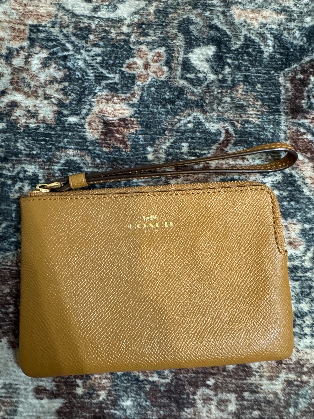 Coach Brown Leather Wristlet Clutch with Gold Logo